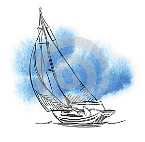 Hand made sketch of yachting and sea. photo