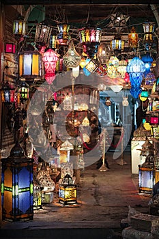 Hand-made Traditional Egyptian Lamps at Khan El Khalili Market in Cairo, Egypt. photo