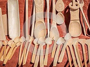 Hand made traditional romanian tablespoons on dispaly