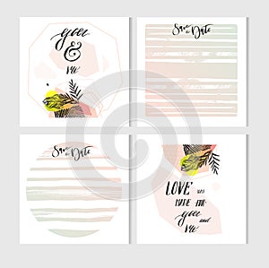 Hand made vector abstract graphic Save the Date tribal tropical exotic unusual cards set collection in pastel color
