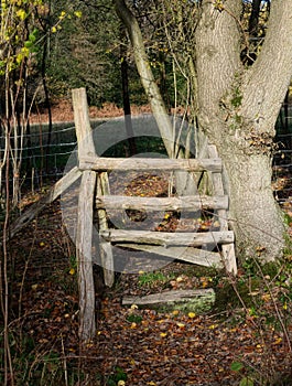 Hand made wood fence stile.