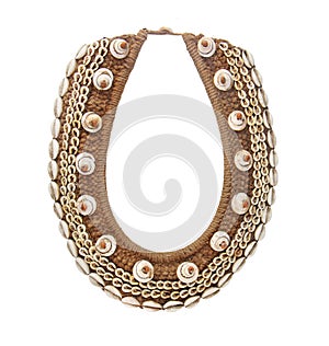 Hand made wood shell jewelry Isolated on white