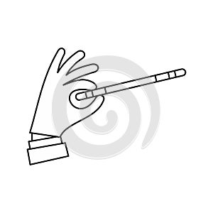 Hand with magic wand icon, outline style