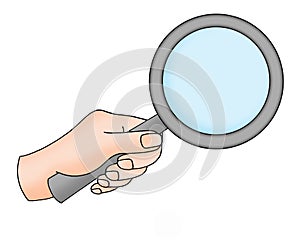 Hand with magnifying glass photo