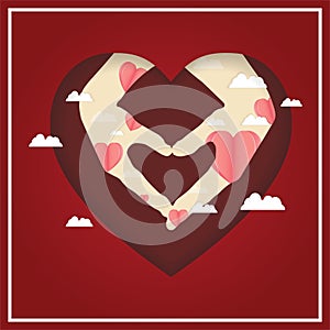 Hand make a heart shape on red background Vector