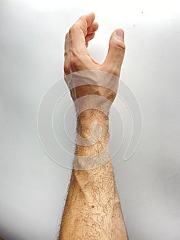 Hand make hold fingers yes no sign simbol isolated on white background male female ok gestures finger Caucasian arm