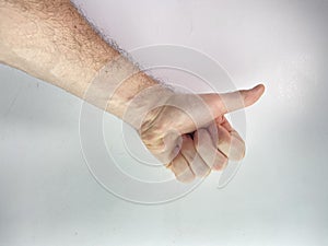 Hand make rang loose sign simbol  on white background male female ok gestures finger Caucasian arm clo