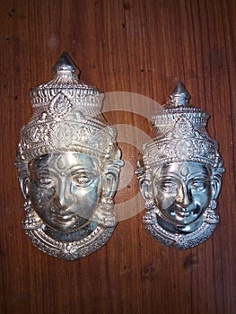 Hand making silver Durga matha idols