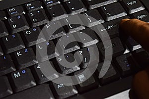 Hand male press keyboard computer