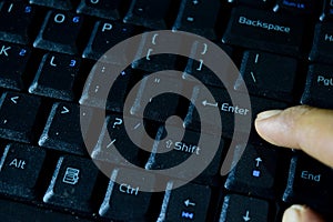 Hand male press keyboard computer