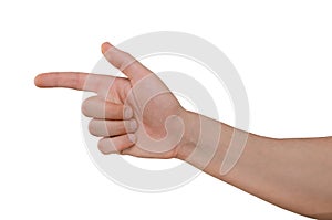 Hand of man finger shows on target