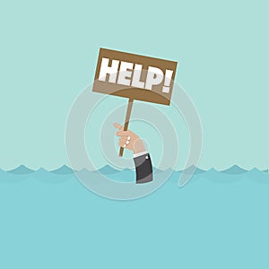 Hand of a Man Holding a Help Sign Asking For Help While Drowning Concept Vector