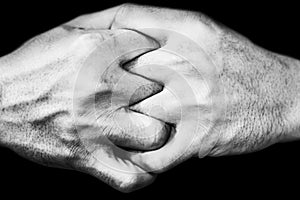 hand of man join together, adherence concept