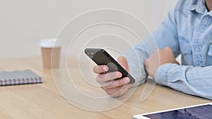 Hand of Man using Smartphone, Close up