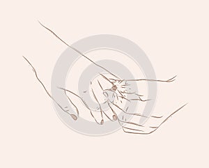 Hand of man wearing wedding ring on woman finger beige