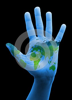 Hand with map of the world