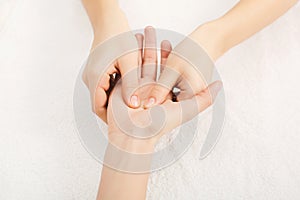 Hand massage closeup, acupressure