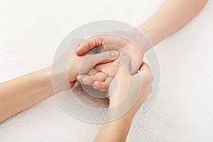 Hand massage closeup, acupressure