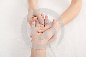 Hand massage closeup, acupressure