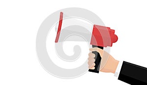 Hand with megaphone isolated on white background. Template background concept. Cartoon simple design icon and logo. Social media