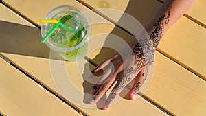 Hand with mehendi on black background muslim, bodyart, finger, cosmetic, embellish, girl photo
