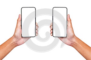 Hand men holding smartphone with blank screen