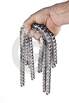 Hand with metal link chain