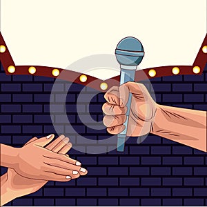 Hand with microphone applause billboard stand up comedy show