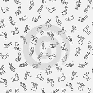 Hand with Microphone vector concept line seamless pattern