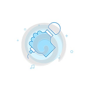 Hand with microphone flat vector icon. Filled line style. Blue monochrome design. Editable stroke