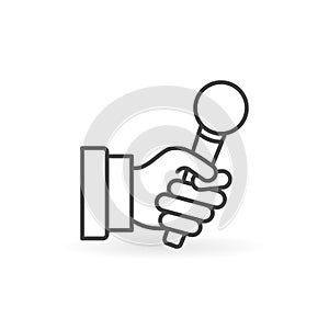 Hand with Microphone vector minimal icon in outline style