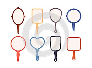 Hand mirror.Set of simple flat mirrors in different shapes.Vector illustration