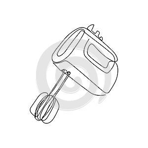 Hand mixer continuous line drawing. One line art of home appliance, kitchen, electrical, food processor, spar.