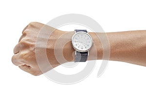 Hand with modern wrist watch isolated on white background - clipping paths