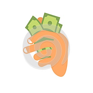 Hand with money. Arm holding cash. Fingers and dollars isolated