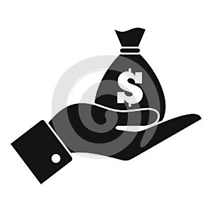 Hand money bag cash back icon, simple style