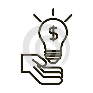 Hand with money bulb creativity business financial investing line style icon