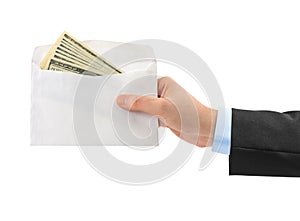 Hand and money in envelope