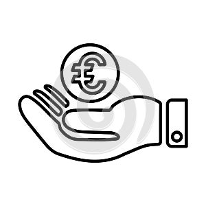 Hand money, Euro payment line icon. Outline vector design