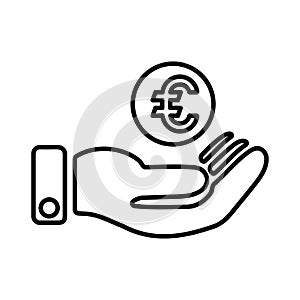 Hand money, Euro payment line icon. Outline vector