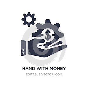 hand with money gear icon on white background. Simple element illustration from Business concept