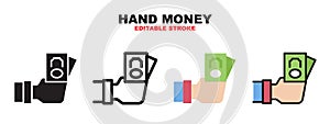 Hand Money icon set with different styles. Editable stroke and pixel perfect
