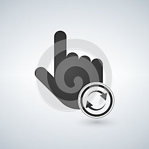 Hand mouse pointer icon with refresh arrows in circle. Finger touch sign. Cursor pointer symbol. Vectorillustration.