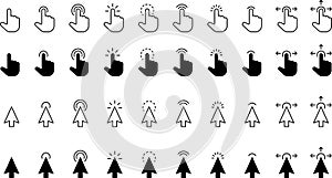 Hand Mouse Pointer Pictogram on Transparent Background. Finger Web Click Pointer Line and Silhouette Icon. Isolated Vector