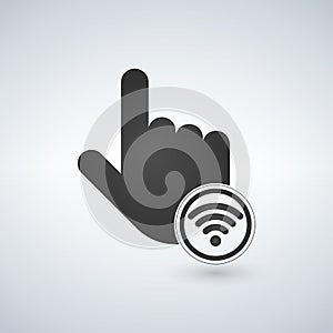 Hand mouse pointer with Wifi sign Black Isolated Vector Icon.