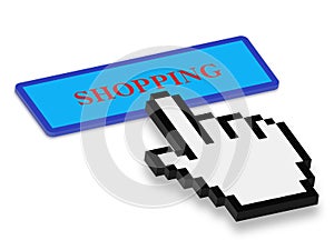 Hand mouse pressing shopping button