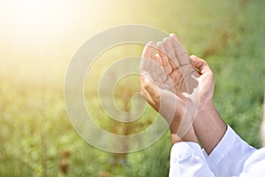 Hand of muslim praying.