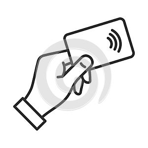 Hand with NFC Payment Credit Card Icon. Vector