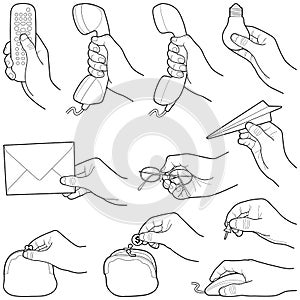 Hand with object vector line illustration