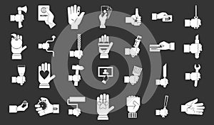 Hand object icon set grey vector